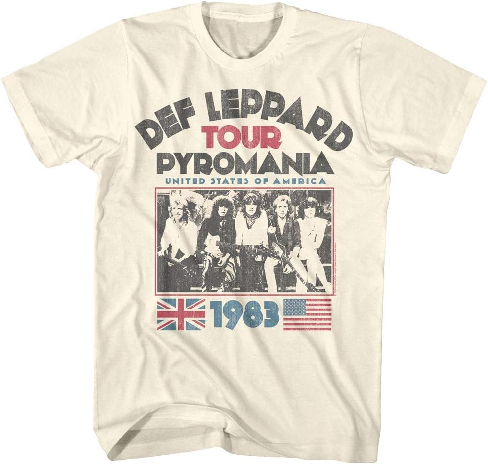 Def Leppard 1977 English Rock Band 1983 USA Pyromania Tour Natural Adult Unisex T-Shirt S
