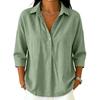 Women's Waffle Knit Top Collar V Neck Half Button 3/4 Sleeve Loose Fit Casual Blouse Multi Color