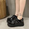 Fashion Punk Style Shoes Woman Platform Heel Metal Rivet Dark Bat Fashion Trendy Women Pumps Wedge Bottom Black School Student Shoes