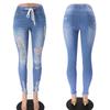 Jeans skinny con elastico in vita, vita media, strappati, allacciati in pizzo per donna