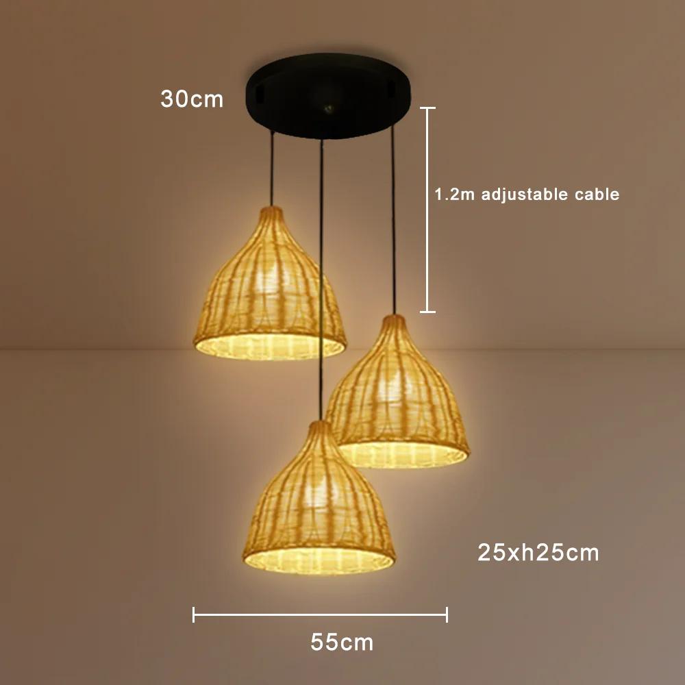 Modern Natural Materials Rattan Lamp Basket Light Fixture Home Decor Chandelier Pendant Lights for Farmhouse