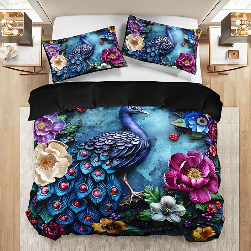 Flower Peacock Bedding Set Duvet Cover Set Quilt Cover With Pillowcase For Bedroom Decor Birthday Gift Halloween Christmas Gift