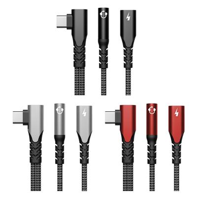 90 laipsnių PD60W greito įkrovimo C tipo į 3,5 mm garso adapteris su nailono pynimu išorei, skirtas telefonui