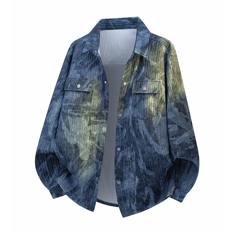Lapel Men's Shirt Autumn New Large Size Trendy Loose Korean Style Tie-dye Casual Shirt