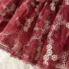 Summer Lace Hook Flower Embroidered Bubble Sleeve Dress for Womenfashion Slim Waist Dress Female A-line Cake Party Retro Dress