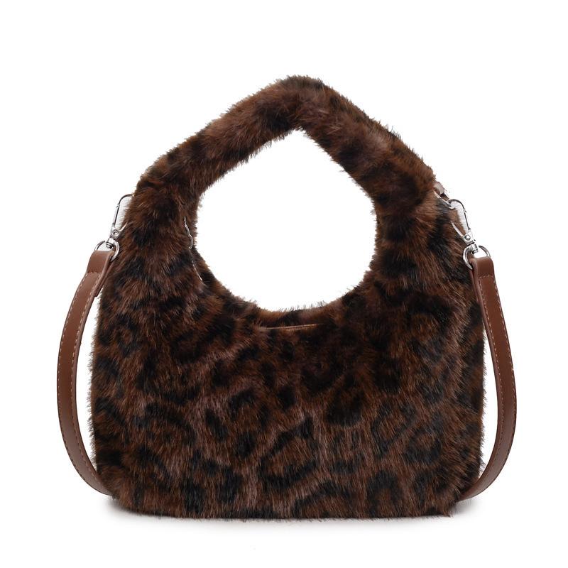 Wind leopard print plush handbag women's autumn tide fashion popular versatile shoulder messenger bag