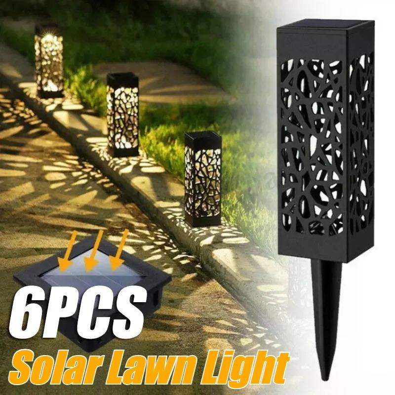 1/6 SZT. Solarne Lampy Ścieżkowe Zewnętrzne LED Lampy Ogrodowe Automatyczne Włączanie/Wyłączanie Od Zmierzchu do Świtu Wodoodporny Wydrążony Wzór na Podwórko Trawnik Patio Boże Narodzenie