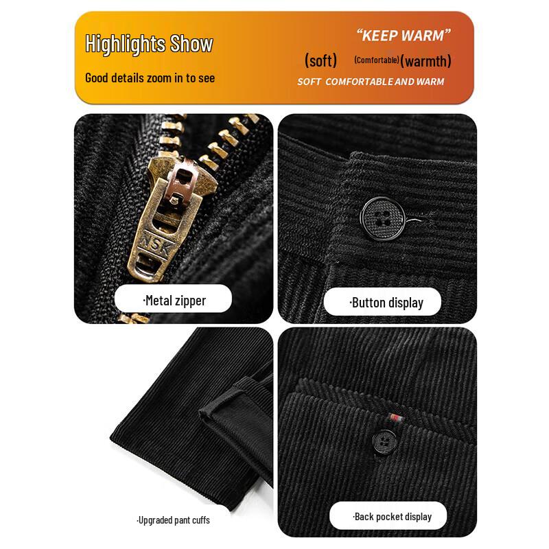 ROMON Men's Corduroy Straight-Leg Casual Pants