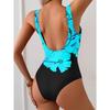 Costume da bagno intero da donna aderente con vita avvolgente, scollo rotondo, stampa floreale nero con fiori rosa, alta elasticità per spiaggia, piscina, estate