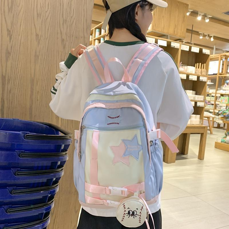 Студенческий школьный женский рюкзак с контрастным цветом и пятиконечной звездой — фото 6