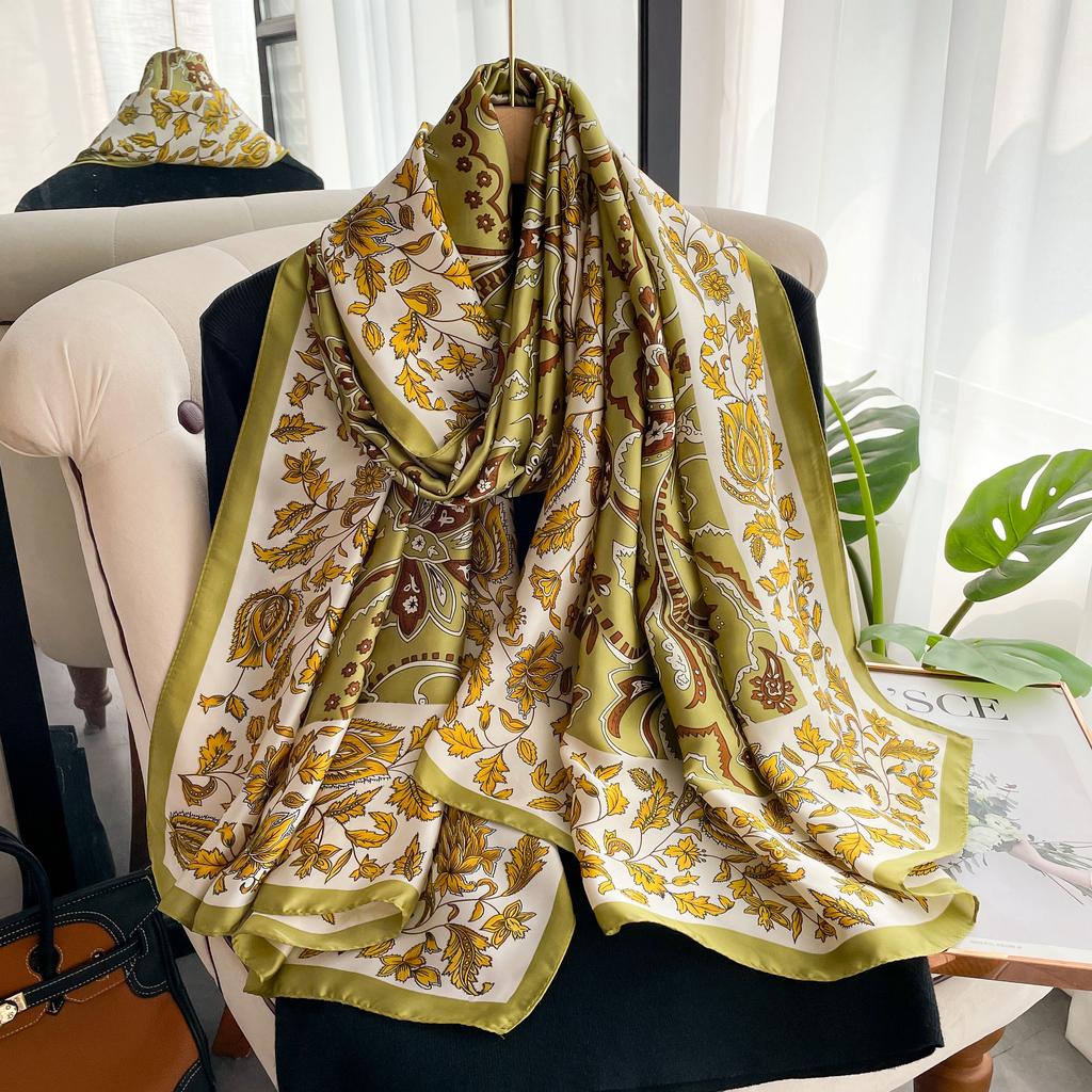180*90Cm Muffler Fashion Luxury  Scarf Women  Style Fashion Color Matching Print Silk Lady Popular Headcloth Beach Shawl