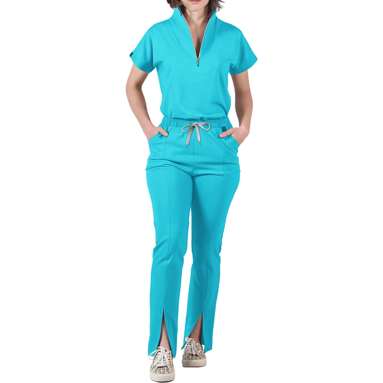 

Women s Loose And Comfortable V-neck Short Sleeved Workwear With Multiple Pockets Suit Set S