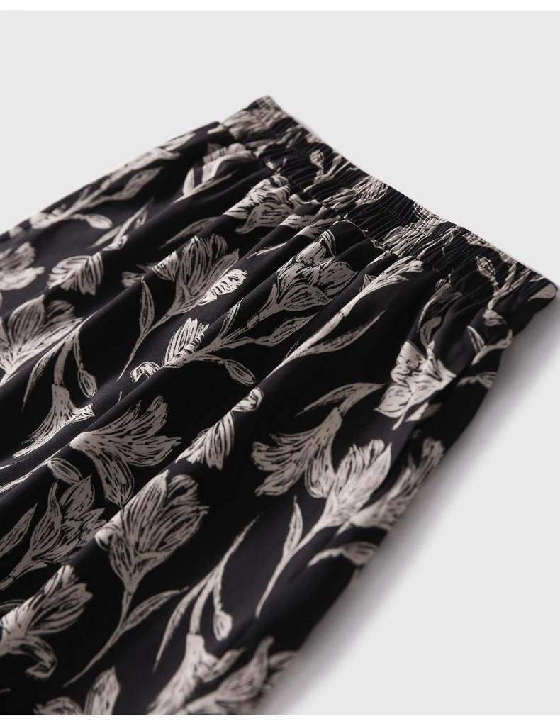 Spring 2025 A-line Printed Midi Skirt with Elastic Waist - QZE891127AL