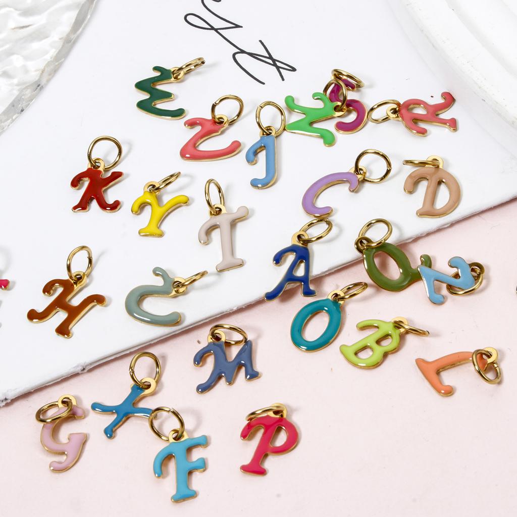 1 Piece 304 Stainless Steel Letter Charms Gold Plated Capital Alphabet Initial Letter Message " A-Z " Enamel Pendants Findings