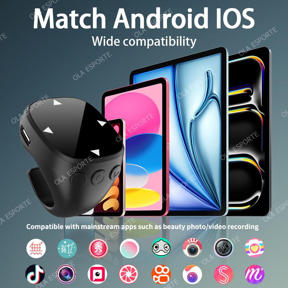 Remote Control for Short Video, Touch Screen Page Turner for IOS Phone, Bluetooth Camera Video Recording Remote, Scrolling Rings