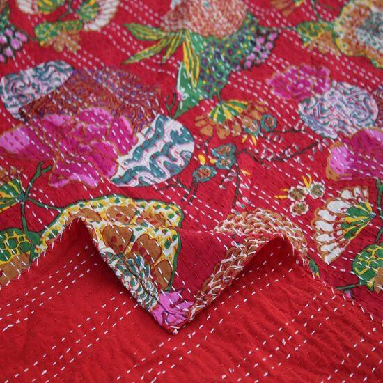 Aizza Trends Cuvertură Kantha din Bumbac Pur Imprimat Lucrată Manual - Aspect Tradițional Cuvertură de Pat Kantha Gudri - Gudri Vintage Cusute Manual