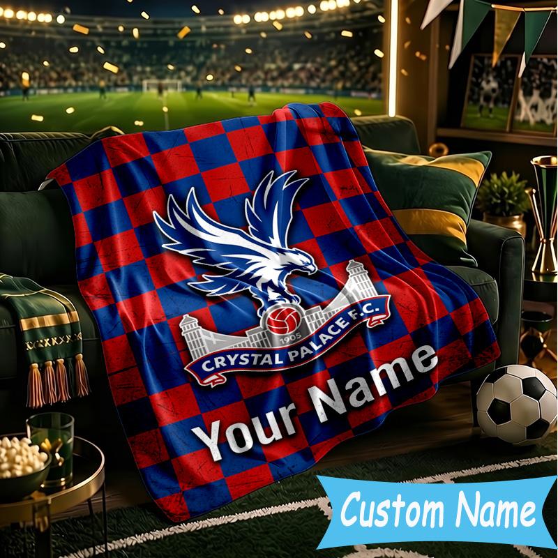 Custom Name Crystal Palace Football Club Flannel Blanket, Use for Birthday/Holiday Gift, Soft Blanket for Sofa/Bed/Camping/Office, Home Decor
