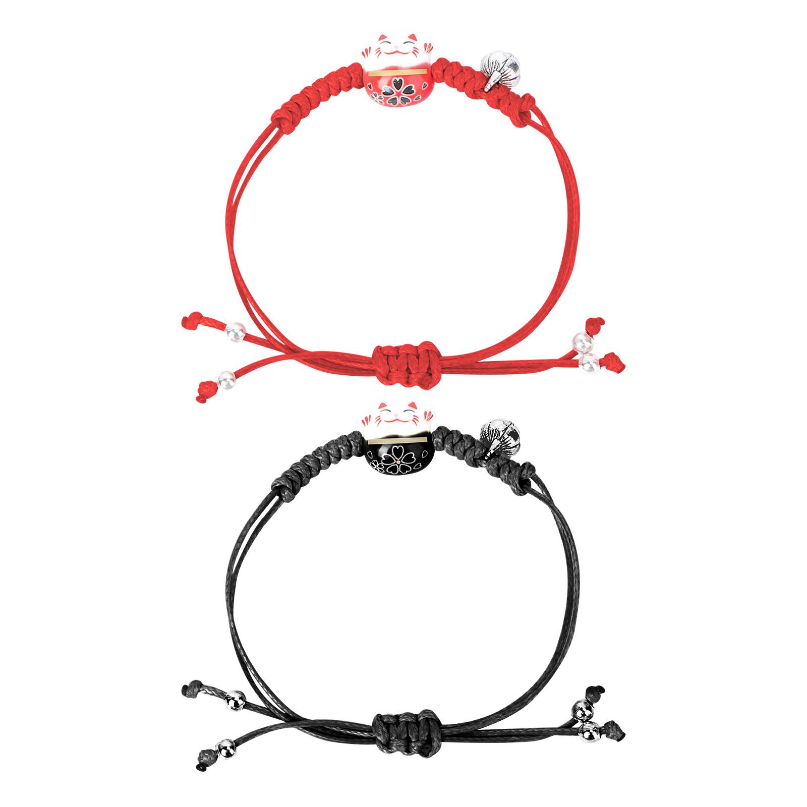 2 PCS Chinese Style Creative Woven Bracelet Fortune Cat Bangle Red Hand-woven Wrist Chain красный