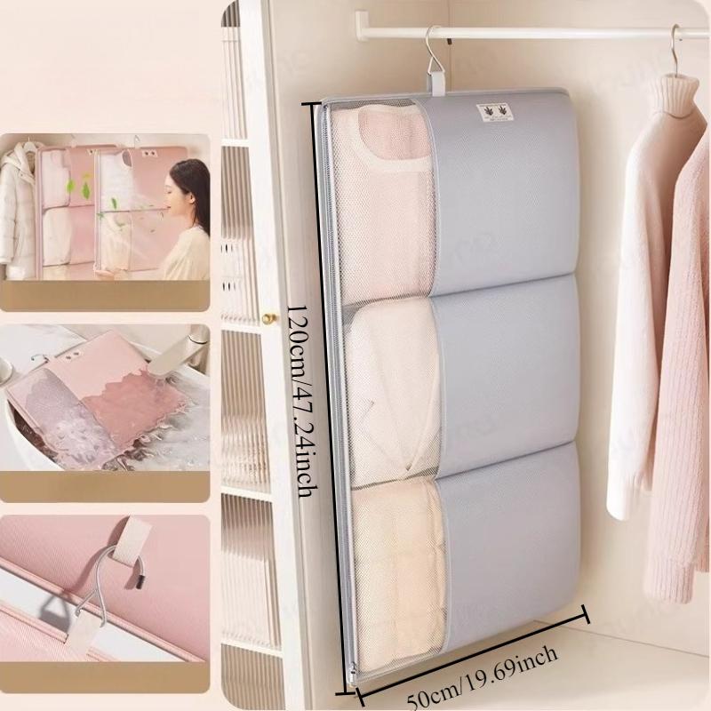 1Pc Special Hanging Compression Storage Bag For Down Jackets, Wall-Mounted Mesh Bag With Metal Hook For Home Wardrobe, Hanging Bag For Large Garments