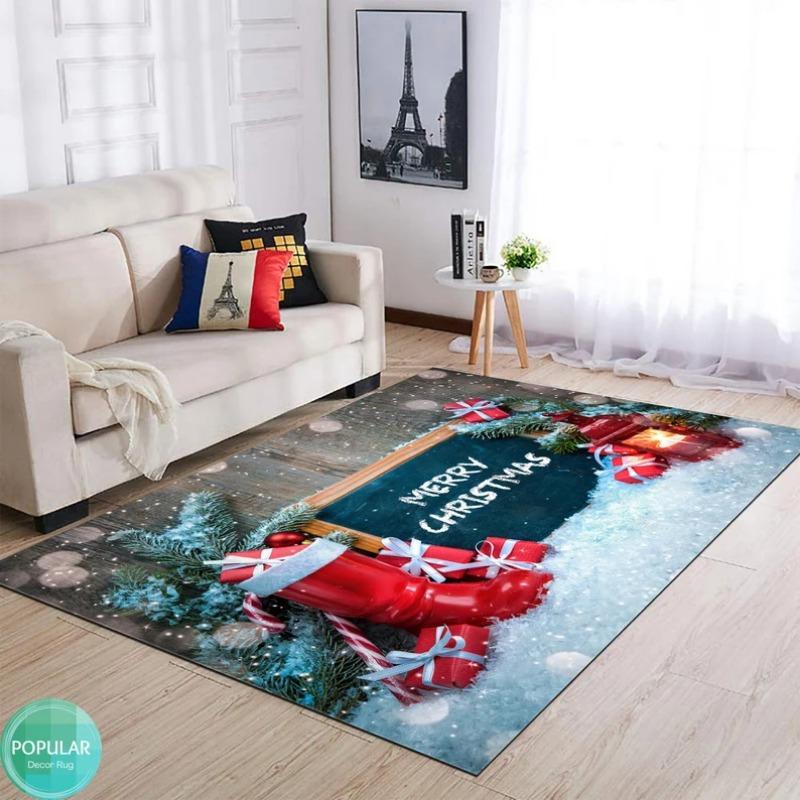 Merry Christmas Decoration Welcome Home Anti-Slip Door Mat Carpet Santa Flannel Floor Rugs for Living Room Home Decor Rug