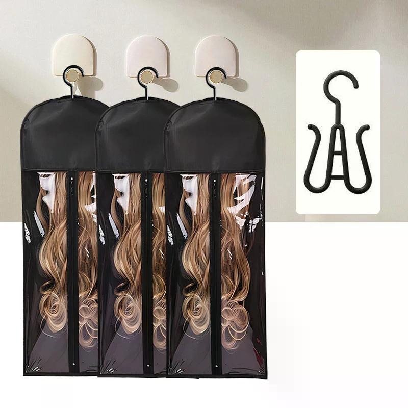 1pc Wig Storage Bag with Hanger Holder Case Dust-Proof Organizer for Professional Hair Extensions Water-Resistant Wig Pouch