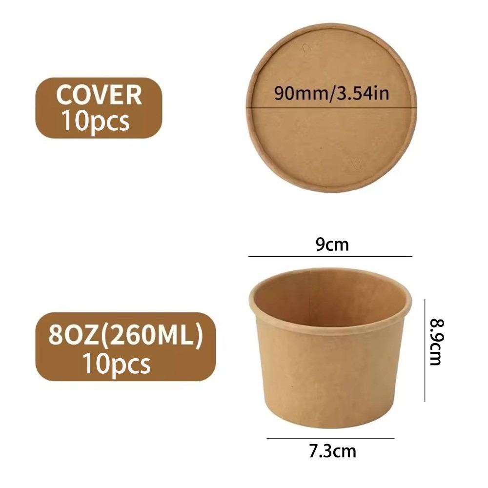 10PCS Disposable Takeaway Packing Boxes with Lid Round Paper Soup Bucket Kraft Paper Lunch Box