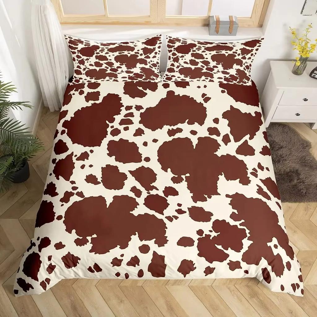 Cow Print Duvet Cover Set Queen Size Brown And White Cow Fur Pattern Bedding Kids Boys Teens Room Decor King Comforter Cover Set