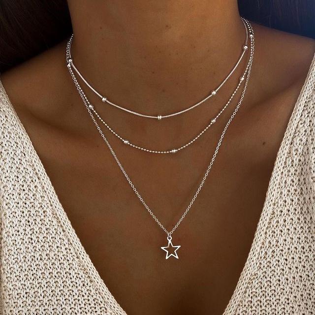 IF ME Classic Women Metal Gold Multilayer Necklace Silver Rose Pendant Necklace Dice Sun Decoration Accessories Temperament Jewelry