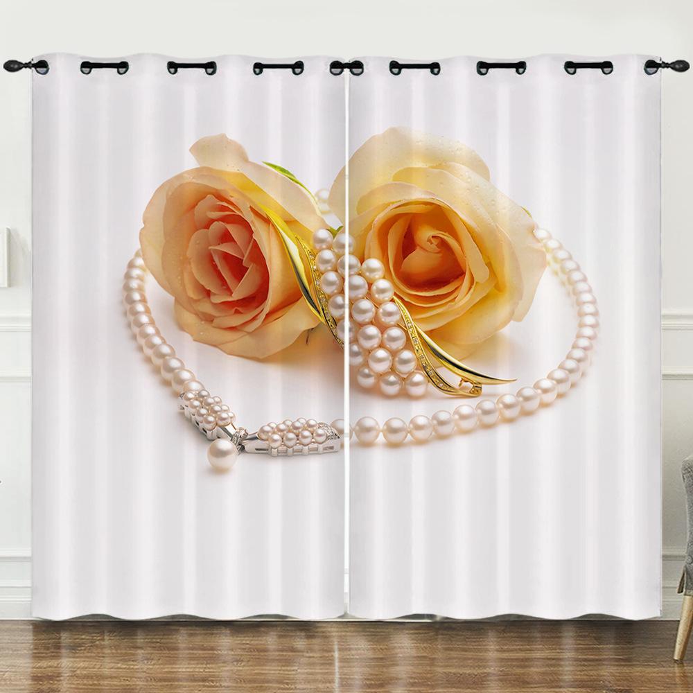 Curtain Flower Rose Simple 3D Digital Printing Blackout Curtain Punching