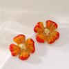 French Retro Personalized Antique Dripping Oil Three-dimensional Flower Earrings, High-end Atmospheric Fashion Versatile Hipster Earrings