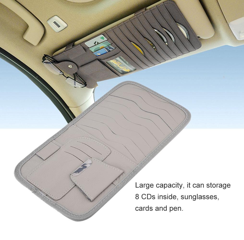 Multifunction PU Leather Car Sun Visor Holder Sunshade CD Storage Case Organizer Gray