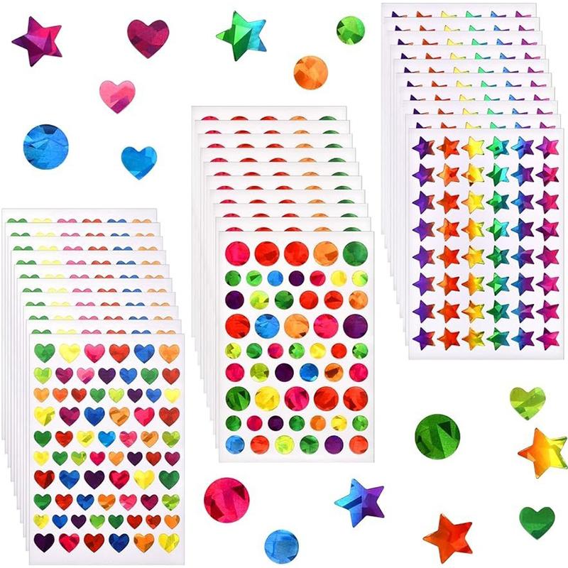 50Sheets Sparkly Laser Sticker Dot Heart Star Various Shape Available DIY Material Diary Decoration Student Rewards Stickers ZYF