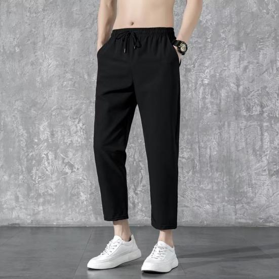 Herrenhose mit verstärkten Taschen, Taillenkordelzug-Design, lässige, einfarbige Sommerhose mit geradem Bein