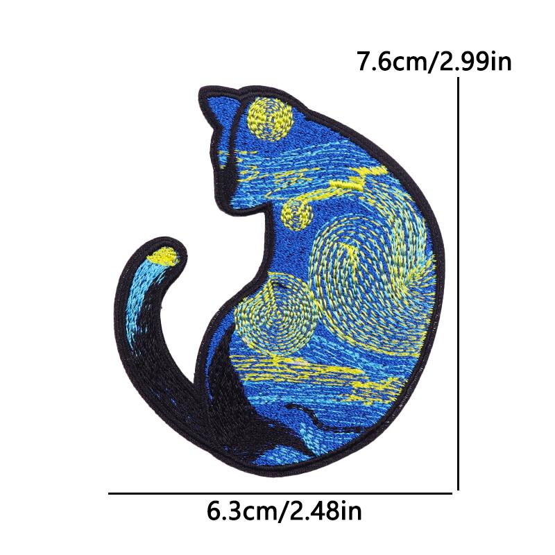 Van Gogh's Art Applique Iron On Patches On Clothes Cartoon Waves Starry Sky Embroidered Patches For Clothing Decorate Stickers