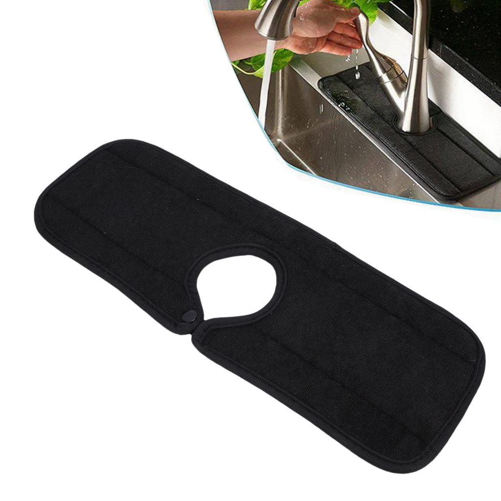 Sink Mat Drip Catcher Guard Faucet Mat for Sinks Absorbent Washable Counter Protector Drying Pad for Kitchen Bathroom RV Black
