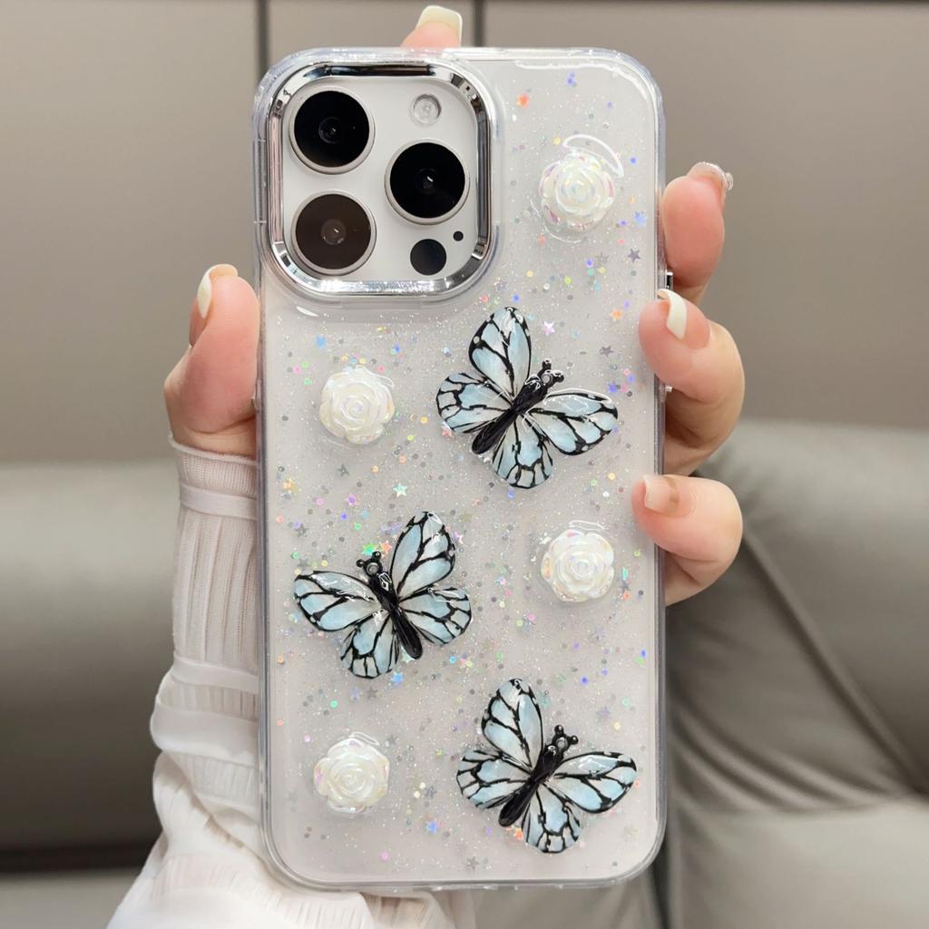 2-in-1 Epoxy Butterfly Mobile Phone Case Is Suitable for Apple 17PROMAX Trend 13PRO Anti-drop 12 Epoxy 16PRO.