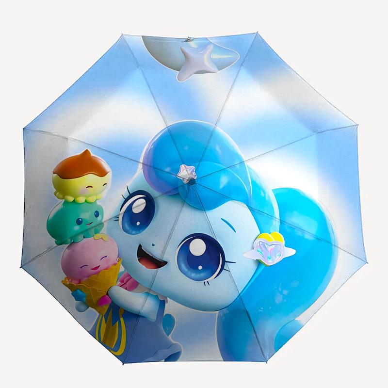 Blue pony, Ice cream Automatic Opening and Closing, 8 rib Structure Portable Umbrella, Suitable for Men and Women in All Seasons Perfect Gi