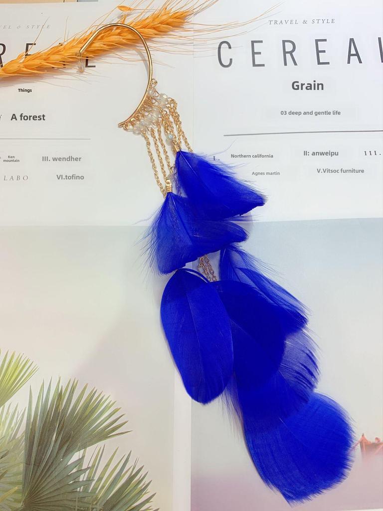 Manșetă de ureche cu ciucuri de pene boeme - Bijuterii de vacanță fără piercing