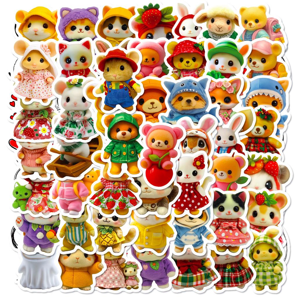 New 50 Plush Teddy Bear Cartoon Stickers Cute No Repeat Mobile Notebook Decorative Waterproof Stickers