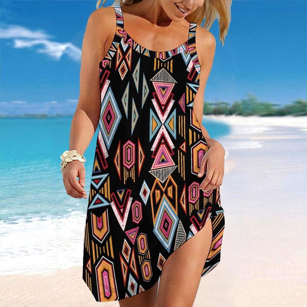 Abito da Spiaggia da Donna Mini Abito Stampa Casual Moderno Senza Maniche Vestibilità Larga Esterno Quotidiano Estate
