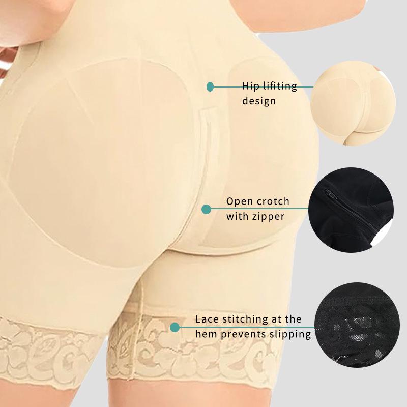 Plus Size Hook-and-Eye Tummy Control Butt-Lifting Crotchless Bodysuit – Strong Compression Waist Trainer