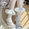 Summer Thin Blue Bow Lolita Lace Medium Tube Japanese Mesh Girl Lolita Socks
