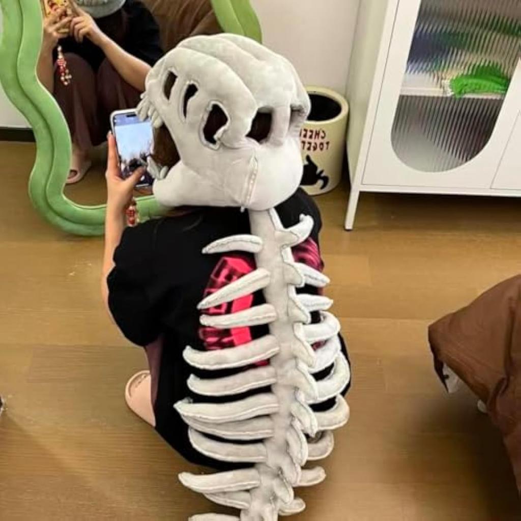 Costume da Dinosauro-Design Scheletro 3D Peluche Realistico Dino Outfit, Nuovo Set Costume da Dinosauro Scheletro Divertente di Natale 2025 (45,2 pollici)