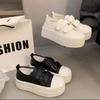 Little White Shoes Women's 2025 Spring/summer New Casual Board Shoes, Velcro, Ugly Cute Big-toe Shoes, Biscuit-soled Platform Shoes