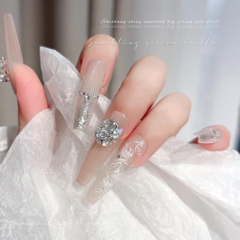 White Cubic Zirconia Stacked Rhinestone Manicure Ornaments - Handmade Sparkling Rhinestone Balls & Dove Egg Decorations