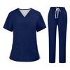 Soild Scrub Arbeitsuniform Anzug für Damen Kreuz V-Ausschnitt Kurzarm Fun T-Shirts Arbeitskleidung T-Shirt mit Taschen
