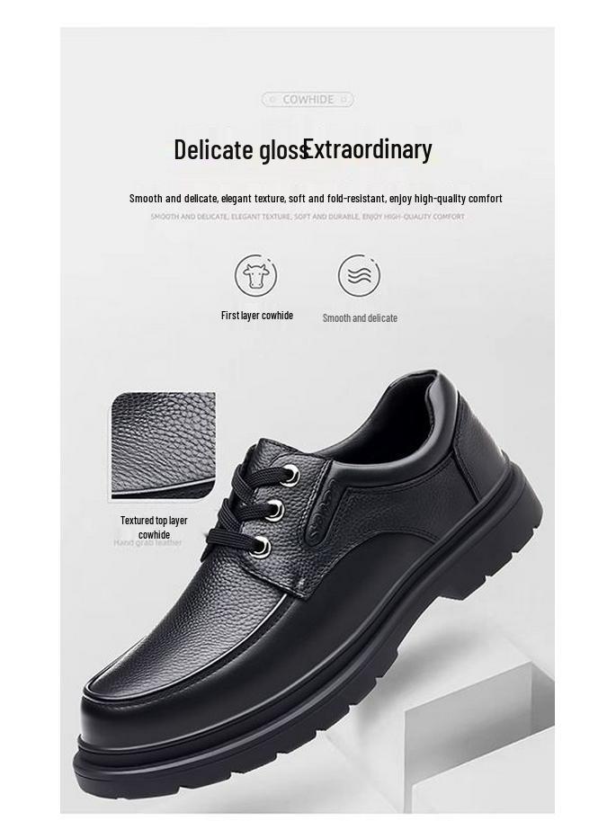 PLOVER Men's Fleece-Lined Leather Business Casual Shoes - Thick Sole