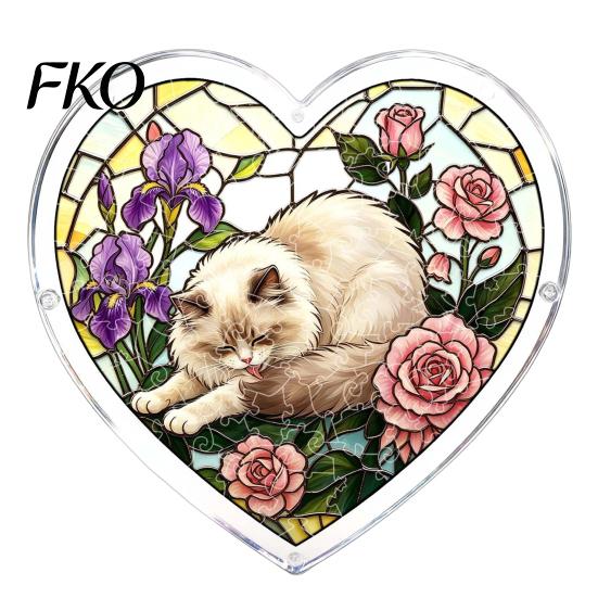 DIY Stained Glass Craft Acrylic Puzzle Suncatcher, Colorful Window Hanging Pendant, Heart Shape Style Sun Catcher Decoration, Ideal for Home