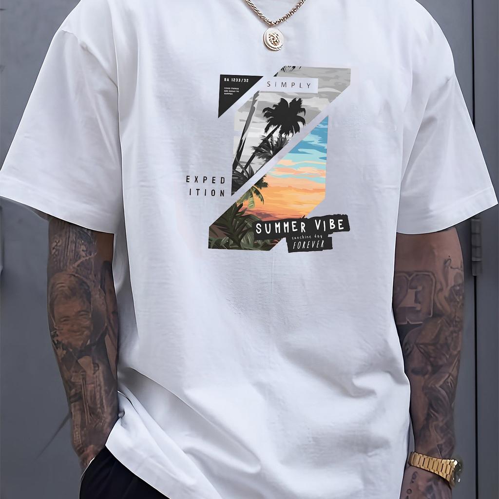2D trendy high-quality print 2025 summer fashion fitness small fish graffiti black and white pure cotton short-sleeved T-shirt