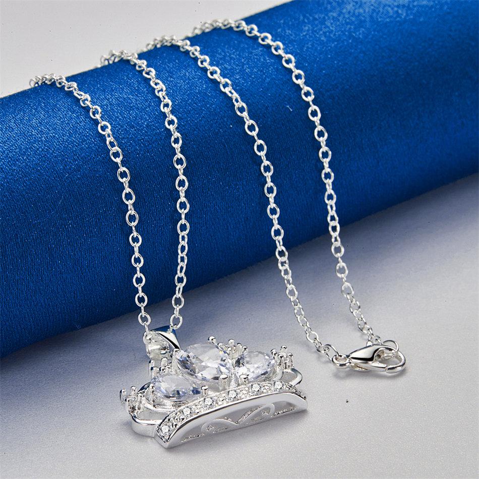 925 silver 16-30 inch luxury crown zircon pendant necklace for women's fashion wedding accessories and jewelry